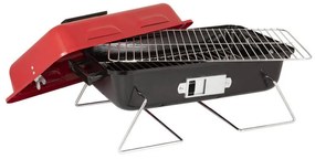 Grаtar pe cаrbuni Muhler 1003818, 40.5x26 cm, Cu capac, Gril galvanizat, Compact pentru calatorii, Rosu/Negru