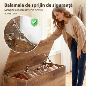 HOMCOM Cufăr de Depozitare pentru Interior 113L cu Capac Rabatabil, Cufăr Organizator pentru Living și Hol, Bancă cu Spațiu de Depozitare, Efect Lemn Maro | Aosom Romania