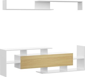 HOMCOM Dulap TV cu Raft de Perete, Rafturi Deschise și Dulăpior din Lemn, Mobilier TV Modern, 153,6x25x42 cm, Alb | Aosom Romania