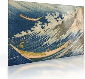 Tablou pe sticlă - Katsushika Hokusai, Fishing Boats at Choshi in Shimosa (Soshu Choshi) , reproducere (70x50 cm)