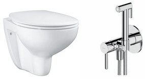 Pachet vas wc suspendat Grohe Bau Ceramic, capac softclose si set dus igiena intima crom cu baterie incastrata Omnires Y