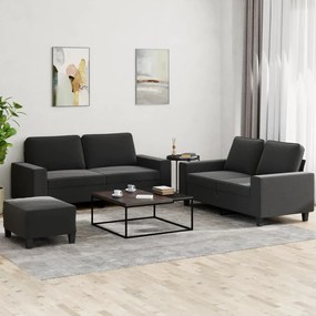 vidaXL Set de canapele, 3 piese, negru, textil