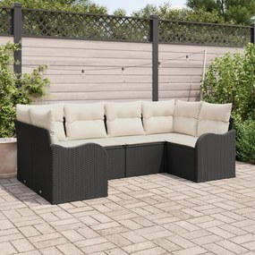 vidaXL Set de canapele pentru grădină cu pernă 6 pcs Negru Rattan poli