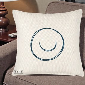 Perna Decorativa Smile Desen Minimalist, 40x40 cm, Crem Reliefat, Husa Detasabila, Perna Inclusa, BEKZ®