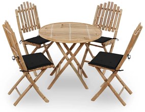 vidaXL Set mobilier de exterior pliabil, cu perne, 5 piese, bambus