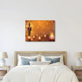 Tablou pe sticlă - Buddha în sclipici auriu (70x50 cm)