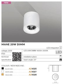 Spot LED aplicat tavan/plafon MANE 20W DIMM auriu