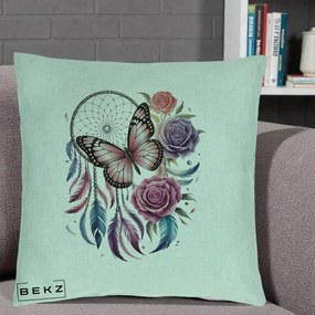 Perna Personalizata Prinzator de Vise cu Fluture si Trandafiri, 40x40 cm, Verde Menta, Husa Detasabila, Perna Inclusa, BEKZ®