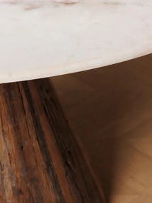 Masa dining, rotunda, din lemn reciclat si marmura, Alba