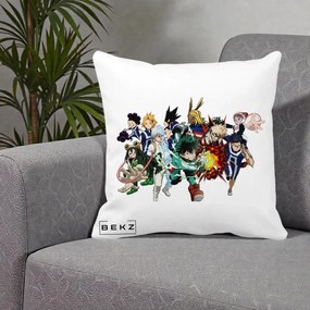 Perna Personalizata My Hero Academia Clasa 1-A Complet, 40x40 cm, Alba Mata, Husa Detasabila, Perna Inclusa, BEKZ®