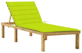 vidaXL Șezlong cu pernă verde aprins, lemn de pin tratat