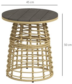 Outsunny Masă de cafea de grădină rotundă din rășină aspect răchită metal și blat compozit, dim. Ø45 x 50H cm | Aosom Romania