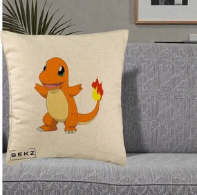 Perna Personalizata Charmander Pokemon, 40x40 cm, Bej, Husa Detasabila, Perna Inclusa, BEKZ®