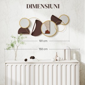 HOMCOM Oglindă Modernă Rotundă de Perete cu Decorațiune 101x41.5 cm, Auriu | Aosom Romania