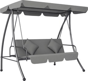 Outsunny Balansoar de grădină convertibil 3 locuri Înclinare Acoperiș reglabil Saltea 200 x 125 x 170 cm metal Polyester Gri deschis | Aosom Romania