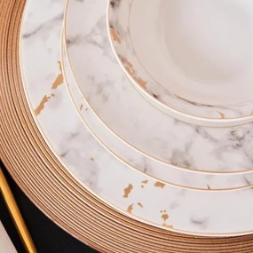 Set de masă 24 piese din porțelan, alb/gri