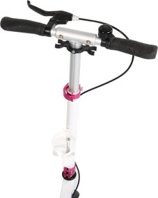 Trotineta din aluminiu cu frana pe disc NOVOKIDS™ Fiore Plus, maxim 100 kg, Franare dubla, Suspensie dubla, Diametru roata 200 mm, Alb cu Roz