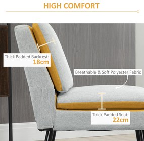 HOMCOM Fotoliu de design tapitat cu picioare de otel, fotoliu modern din material gri si galben, 58x75x85cm | AOSOM RO
