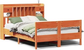 vidaXL Pat cu bibliotecă fără saltea maro 135x190 cm lemn masiv de pin