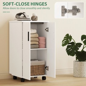 HOMCOM Mobilier pentru Masa de Călcat Pliabil cu Roți, Raft Reglabil și Închidere Soft Close, din Lemn și Material Textil, 128x43x83 cm, Alb | Aosom Romania