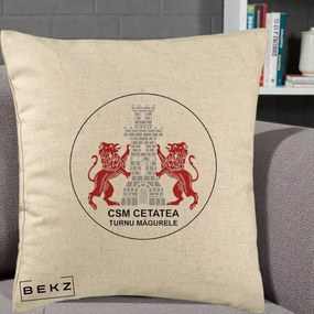 Perna Personalizata CSM Cetatea Turnu Magurele Fotbal, 40x40 cm, Bej, Husa Detasabila, Perna Inclusa, BEKZ®