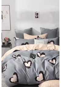 Lenjerie de pat gri/bej din bumbac ranforcé pentru pat dublu/extinsă cu cearceaf inclus/cu 4 piese 200x220 cm Double Heart – Mila Home