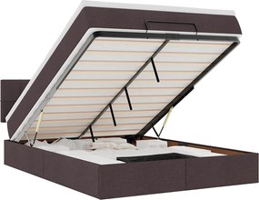 vidaXL Pat otoman cu saltea și LED-uri țesătură maro închis 140x190 cm