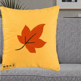 Perna Decorativa Frunza de Toamna Portocalie, 40x40 cm, Galben, Husa Detasabila, Perna Inclusa, BEKZ®