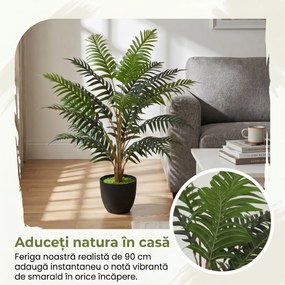 HOMCOM Plantă Artificială de Ferigă cu 20 de Frunze din PEVA, Ramuri Flexibile, Ghiveci Negru din PP și Ciment, Verde | Aosom Romania