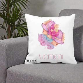 Perna Personalizata Zodie Gemeni, 40x40 cm, Alba Mata, Husa Detasabila, Perna Inclusa, BEKZ®