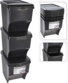 Coșuri Home &amp; Styling, suprapozabile pentru sortarea deșeurilor, 3 x 22 l, plastic rezistent, gri