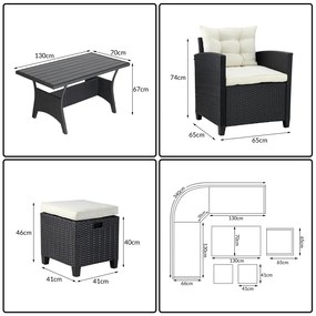 Deuba Set rattan Sedan + fotoliu + 2x taburet - negru