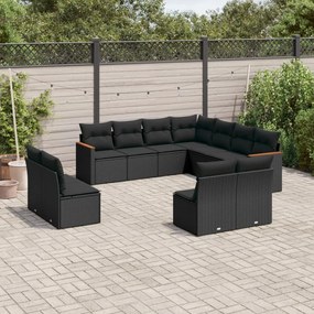 3258485 vidaXL Set canapele de grădină cu perne, 11 piese, negru, poliratan