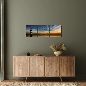 Tablou cu farul în mare (cu ceas) (90x30 cm)