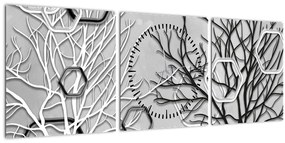 Tablou abstract cu pomi (cu ceas) (90x30 cm)