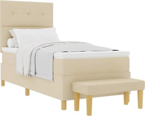 vidaXL Pat cu arcuri cu saltea cu headboard Crem 90 x 200 cm țesătură