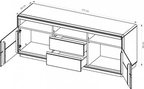 Comodă TV stejar masiv Serena, 177 × 50 × 69 cm
