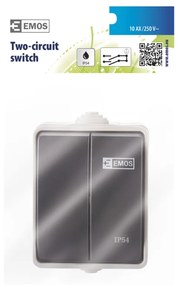 Intrerupator dublu, 10A, montaj aplicat, protectie IP44, pentru exterior, Emos