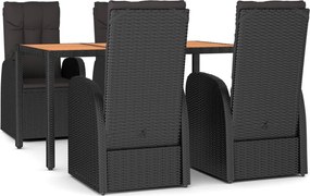 vidaXL Set mobilier de grădină cu perne, 5 piese, negru, poliratan