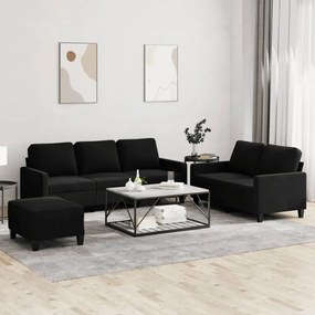 vidaXL Set de canapele cu perne, 3 piese, negru, catifea