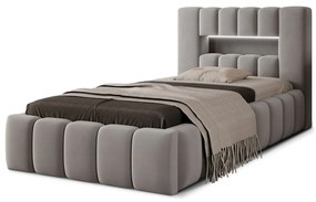 Pat gri tapițat cu spațiu de depozitare cu somieră 90x200 cm Lamica – ELTAP