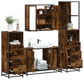 vidaXL Set de mobilier de baie 4 piese Lemn prelucrat de stejar afumat