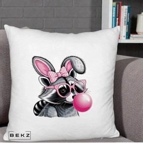 Perna Decorativa Raton cu Urechi de Iepure si Guma de Mestecat, 40x40 cm, Alb Pufos, Husa Detasabila, Perna Inclusa, BEKZ®