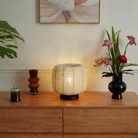 Lampă de masă Japandi neagră cu abajur bej din in 27cm - Nami