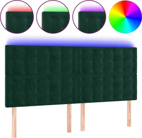 vidaXL Tăblie de pat cu LED, verde închis, 160x5x118/128 cm, catifea