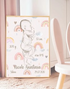 Rainbow Birth Poster PINK