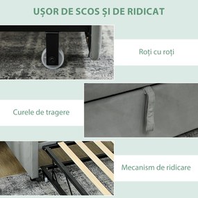 HOMCOM Pat Canapea 90/180x190 cm, Pat Extensibil Convertibil în Pat Dublu, Tapițerie, Cotiere, 2 Buzunare, Lamele din Plop, pentru Living sau Oaspeți, Gri Deschis | Aosom Romania