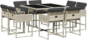 vidaXL Set mobilier grădină cu perne, 9 piese, gri deschis, poliratan