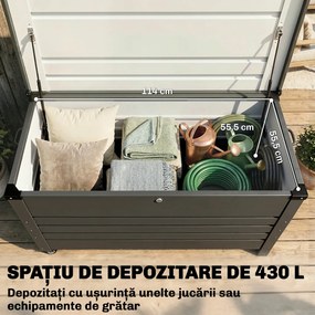 Outsunny Ladă 430L, Recipient Metalic cu Capac Blocabil, Roți, Mânere Laterale, Gri | Aosom Romania