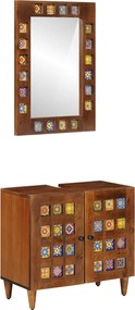 vidaXL Set de mobilier pentru baie 2 pcs castan Lemn de mango solid
